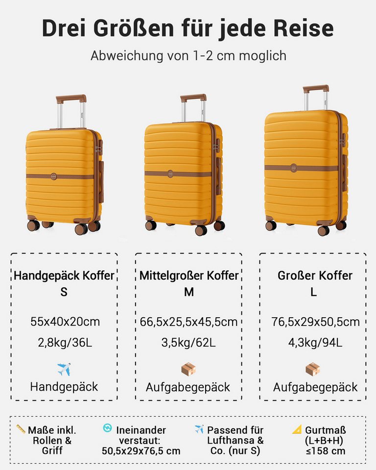 KONO Handgepäckkoffer Koffer Trolley ABS+PC Hartschalenkoffer – Bild 2 von 5