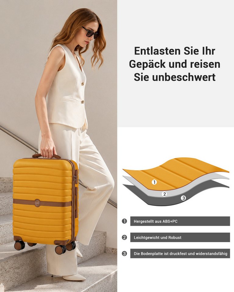 KONO Handgepäckkoffer Koffer Trolley ABS+PC Hartschalenkoffer – Bild 4 von 5
