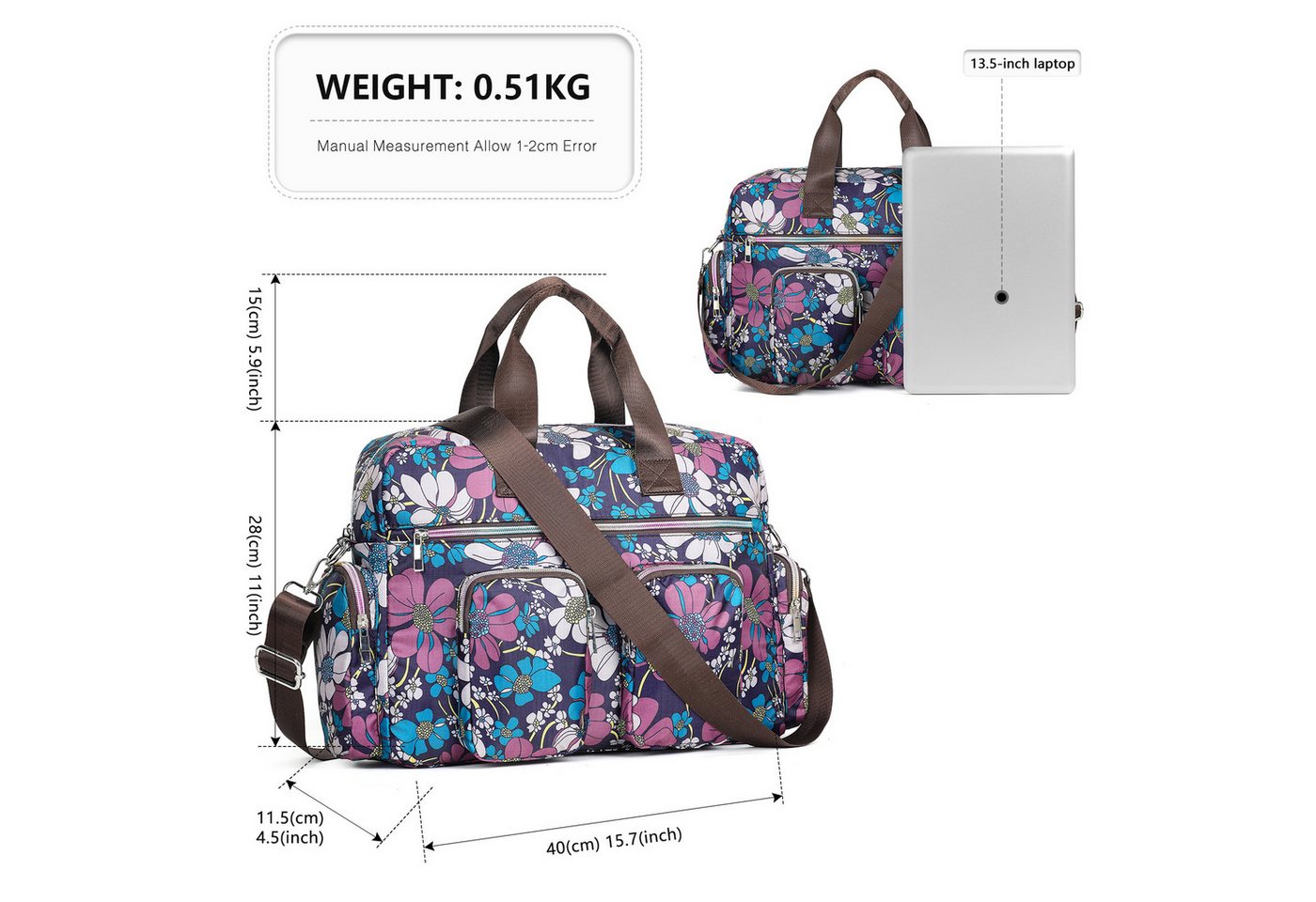 KONO Handtasche Damenhandtasche, Wasserdicht mit Blumenmuster – Bild 2 von 5