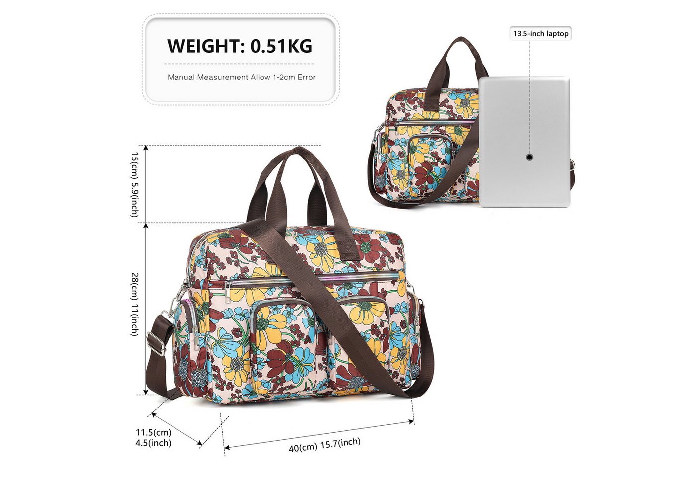 KONO Handtasche Damenhandtasche, Wasserdicht mit Blumenmuster – Bild 2 von 5