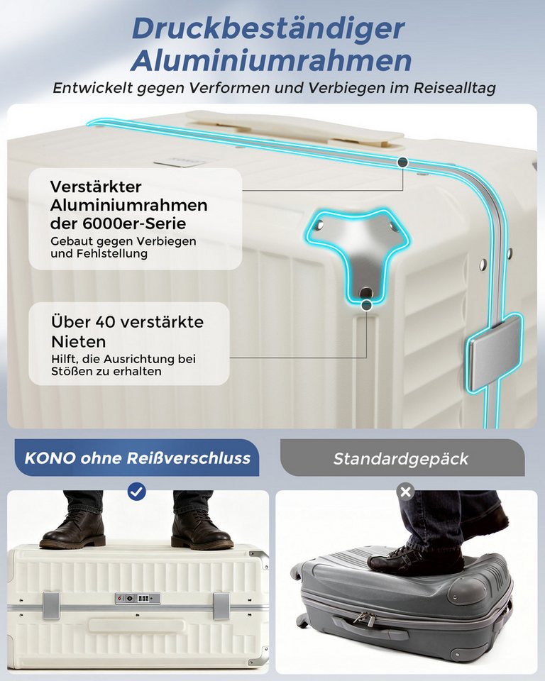 KONO Koffer Hartschalenkoffer, Reisekoffer aus PC mit Aluminium-Rahmen – Bild 4 von 5
