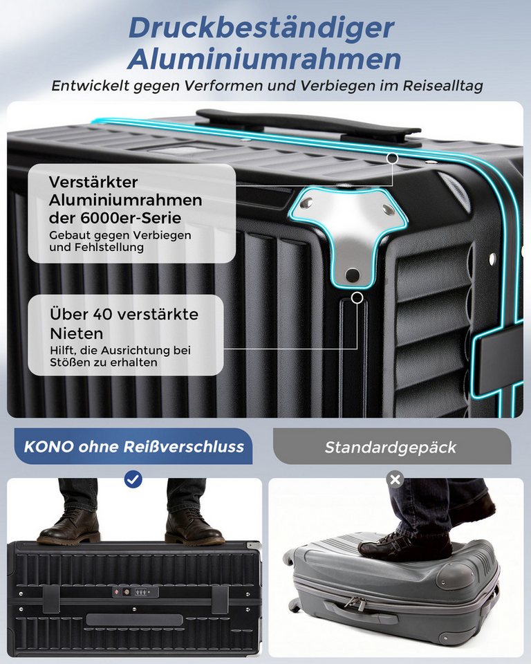 KONO Koffer Hartschalenkoffer, Reisekoffer aus PC mit Aluminium-Rahmen – Bild 4 von 5