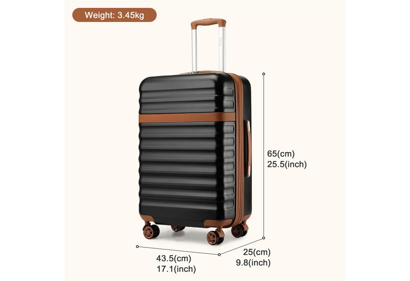 KONO Kofferset, Hartschalenkoffer (55/65/75 cm)+20L Kabinenrucksack (40x30x20 cm), (2 tlg) – Bild 2 von 5