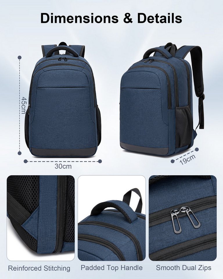 KONO Rucksack Laptop 15,6 Zoll TSA-freundlich 45×30×19cm Business Rucksack – Bild 2 von 5