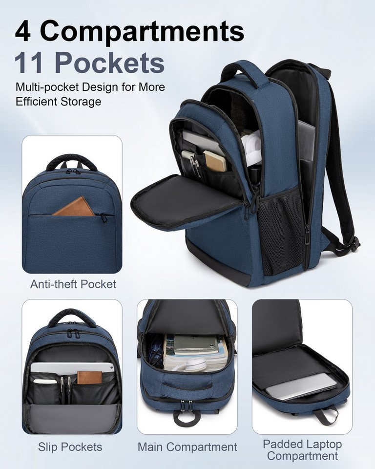 KONO Rucksack Laptop 15,6 Zoll TSA-freundlich 45×30×19cm Business Rucksack – Bild 3 von 5