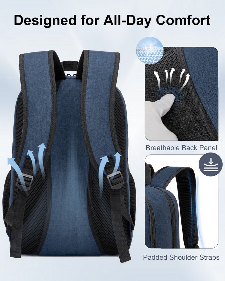 KONO Rucksack Laptop 15,6 Zoll TSA-freundlich 45×30×19cm Business Rucksack – Bild 5 von 5