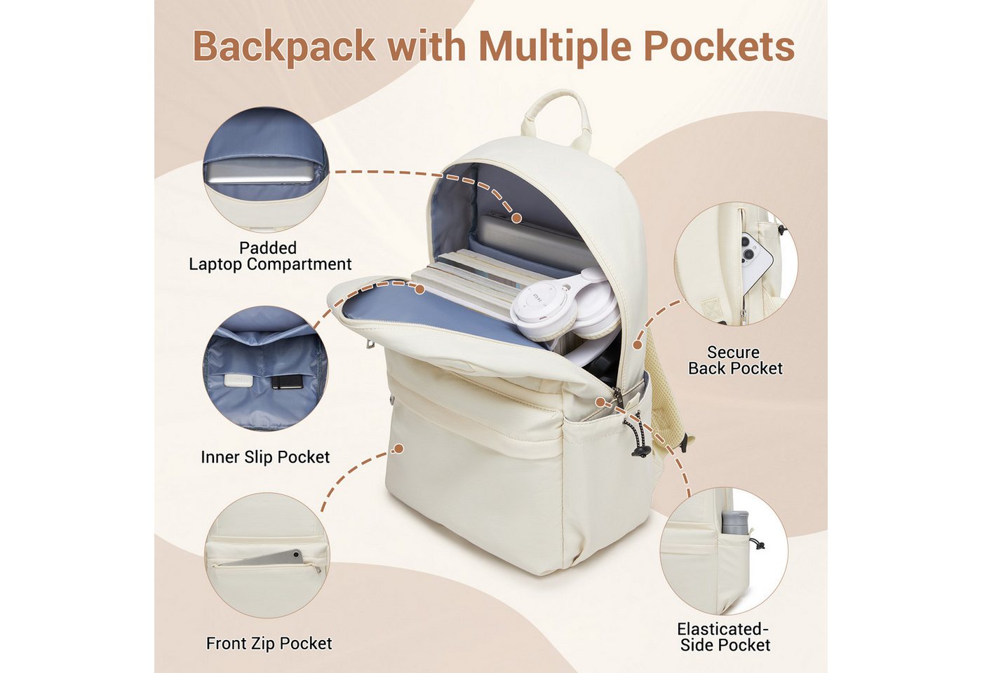 KONO Schulrucksack Laptop-Rucksack 15,6 Zoll, 18L, 44×29×14cm, leicht für Schule – Bild 3 von 5
