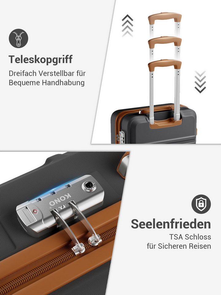 KONO Trolleyset Kombi-Set: Hartschalen-Koffer + Handgepäcktasche, (6 tlg) – Bild 4 von 5