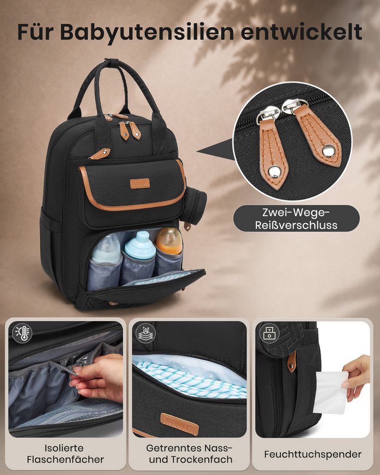 KONO Wickelrucksack, Multifunktionaler Babyrucksack mit Laptopfach – Bild 3 von 5