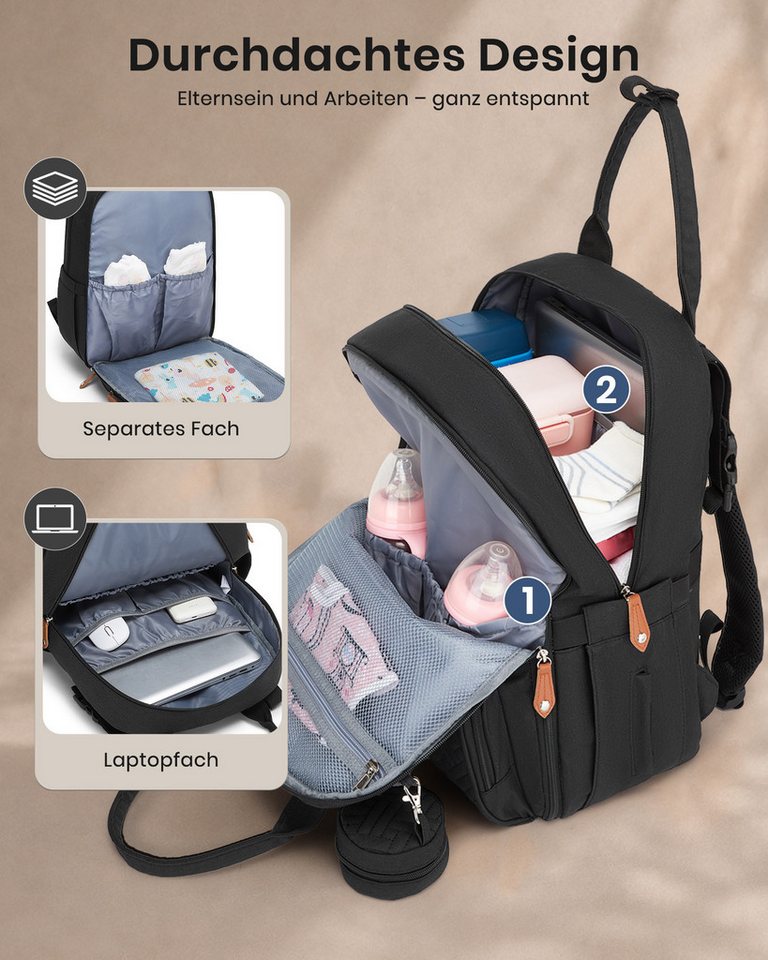 KONO Wickelrucksack, Multifunktionaler Babyrucksack mit Laptopfach – Bild 4 von 5