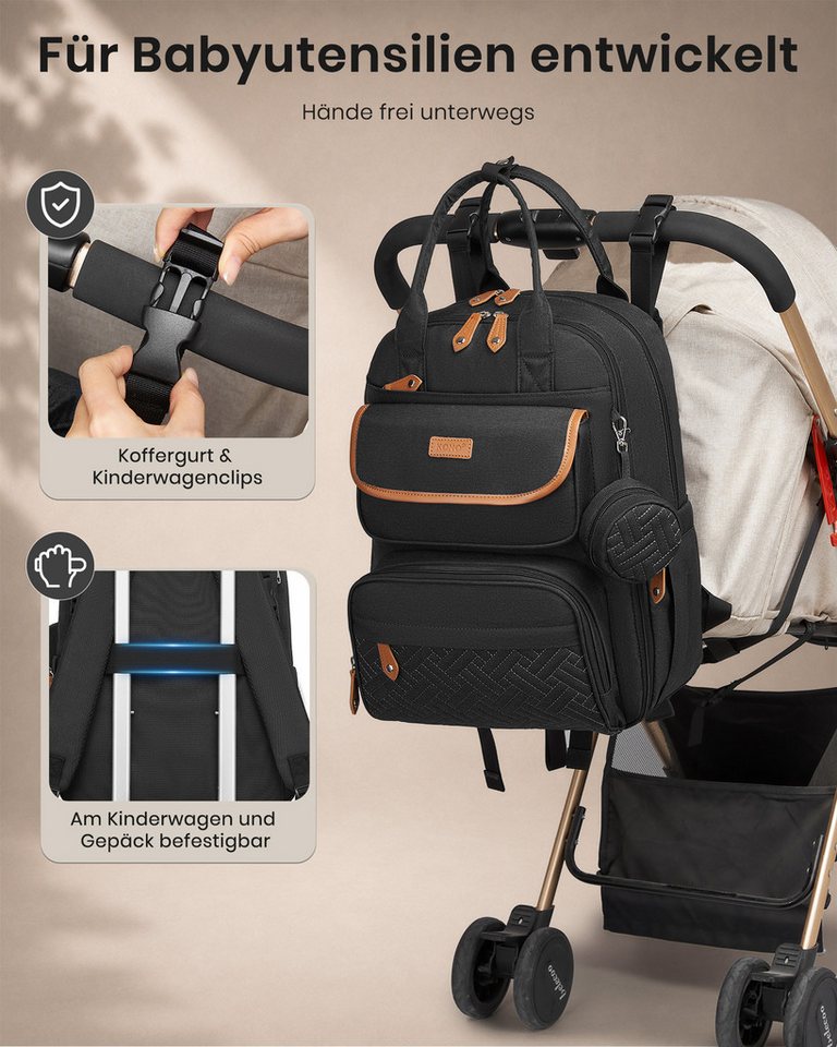 KONO Wickelrucksack, Multifunktionaler Babyrucksack mit Laptopfach – Bild 5 von 5