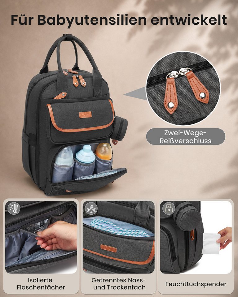 KONO Wickelrucksack, Multifunktionaler Babyrucksack mit Laptopfach – Bild 3 von 5
