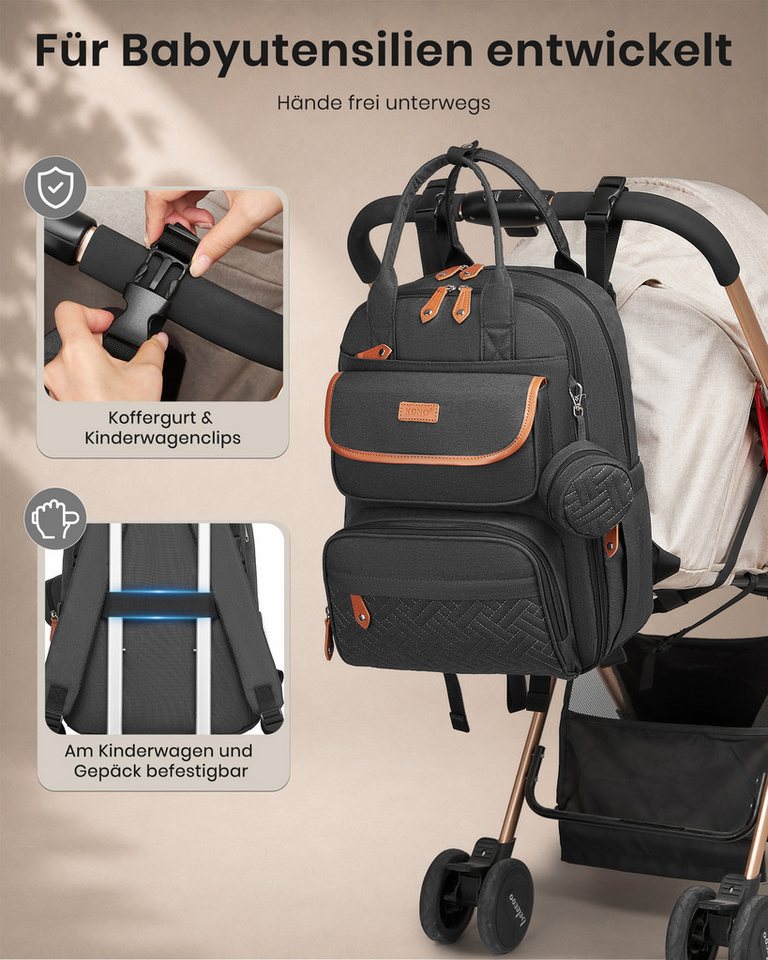 KONO Wickelrucksack, Multifunktionaler Babyrucksack mit Laptopfach – Bild 5 von 5