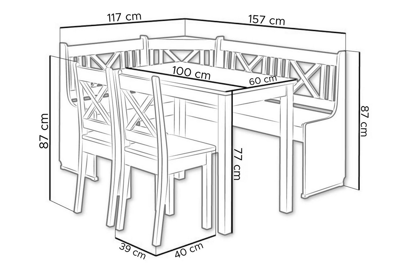 KONSIMO® Eckbankgruppe CULIO Küchenbank, Sitzgruppe, hergestellt in der EU, (Staufach unter der Sitzfläche, 4-tlg., Eckbank, 2 Stühle und Tisch), perfekt für Kü – Bild 3 von 3