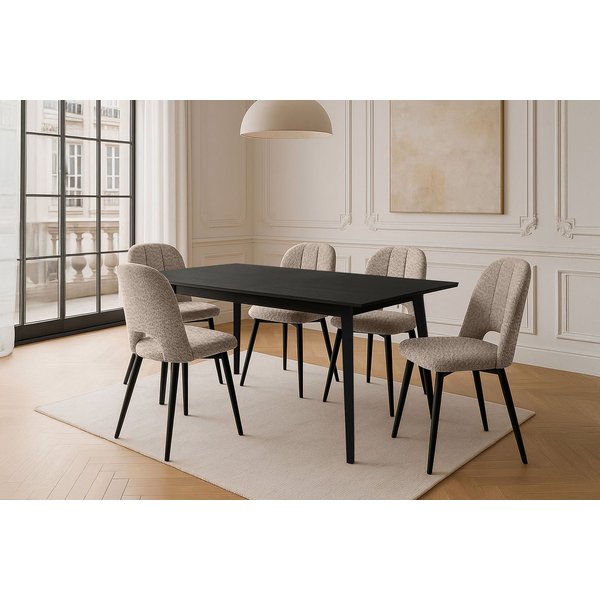KONSIMO® Esstisch VIDIS Esszimmertisch, Ausziehbar, hergestellt in der EU (Tischeinsatz: 40 cm), Beine aus massivem Eschenholz, Tischplatte in Holzoptik, Modern