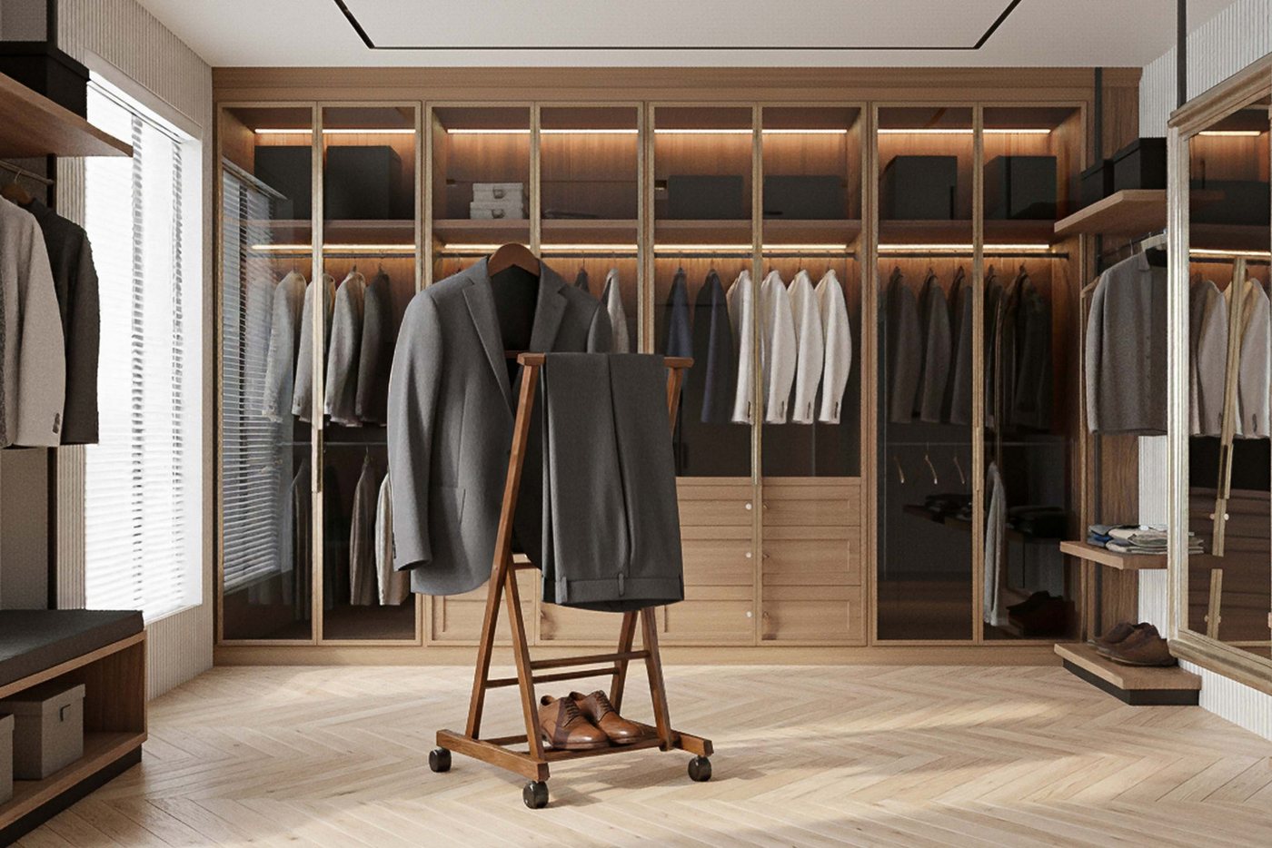 KONSIMO® Herrendiener AGLAS Kleiderbutler, auf Drehrollen, aus massivem Buchenholz, (1 St), hergestellt in der EU, elegant und modern, handgefertigt – Bild 2 von 5