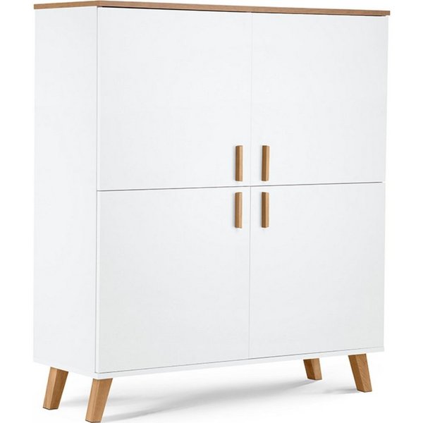 KONSIMO® Hochkommode FRISK Türkommode Highboard, 6 Einlegeböden, 4 Türen, Skandinavischer Stil