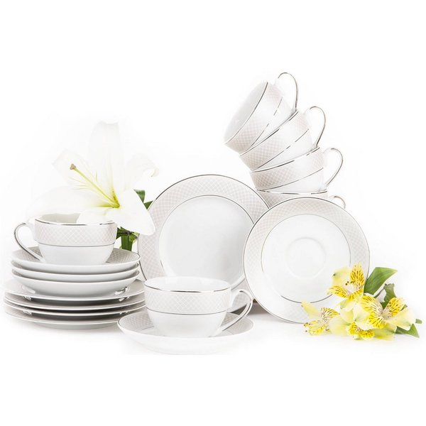 KONSIMO® Kaffeeservice SCANIA Teeservice (18-tlg), 6 Personen, Porzellan, Teetasse, Untertasse für Teetasse, Dessertteller