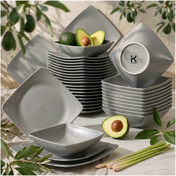 KONSIMO® Kombiservice EPIRI Geschirrset 36-tlg, für 12 Personen, EU-Ware, Steinzeug (36-tlg), 12 Personen, Keramik, quadratisch, Spülmaschinenfest Mikrowellenfe