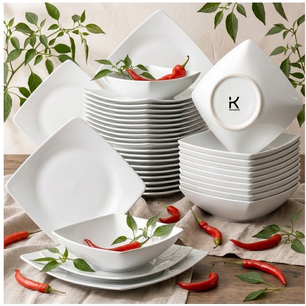 KONSIMO® Kombiservice EPIRI Geschirrset 36-tlg, für 12 Personen, EU-Ware, Steinzeug (36-tlg), 12 Personen, Keramik, quadratisch, Spülmaschinenfest Mikrowellenfe