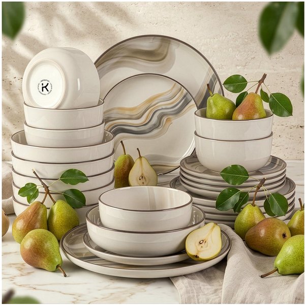 KONSIMO® Kombiservice SALVA, Geschirrset 24-tlg, für 6 Personen, EU-Ware, Steinzeug (24-tlg), 6 Personen, Steingut, spülmaschinengeeignet, mikrowellengeeignet, 