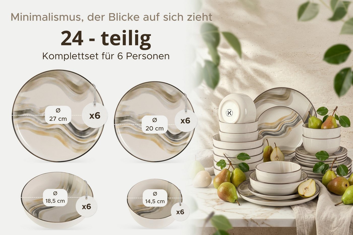 KONSIMO® Kombiservice SALVA, Geschirrset 24-tlg, für 6 Personen, EU-Ware, Steinzeug (24-tlg), 6 Personen, Steingut, spülmaschinengeeignet, mikrowellengeeignet,  – Bild 4 von 5
