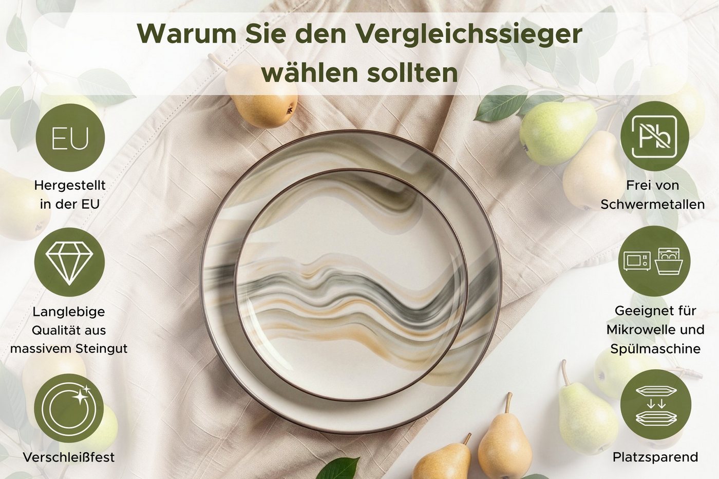 KONSIMO® Kombiservice SALVA, Geschirrset 24-tlg, für 6 Personen, EU-Ware, Steinzeug (24-tlg), 6 Personen, Steingut, spülmaschinengeeignet, mikrowellengeeignet,  – Bild 5 von 5