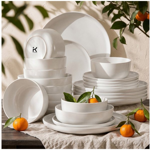 KONSIMO® Kombiservice VICTO, Geschirrset 24-tlg, für 6 Personen, EU-Ware, Steinzeug (24-tlg), 6 Personen, Steingut, spülmaschinengeeignet, mikrowellengeeignet, 