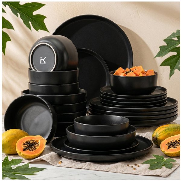 KONSIMO® Kombiservice VICTO, Geschirrset 24-tlg, für 6 Personen, EU-Ware, Steinzeug (24-tlg), 6 Personen, Steingut, spülmaschinengeeignet, mikrowellengeeignet, 