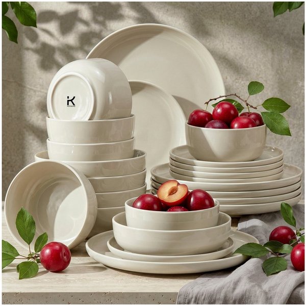 KONSIMO® Kombiservice VICTO, Geschirrset 24-tlg, für 6 Personen, EU-Ware, Steinzeug (24-tlg), 6 Personen, Steingut, spülmaschinengeeignet, mikrowellengeeignet, 