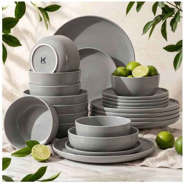 KONSIMO® Kombiservice VICTO, Geschirrset 24-tlg, für 6 Personen, EU-Ware, Steinzeug (24-tlg), 6 Personen, Steingut, spülmaschinengeeignet, mikrowellengeeignet, 