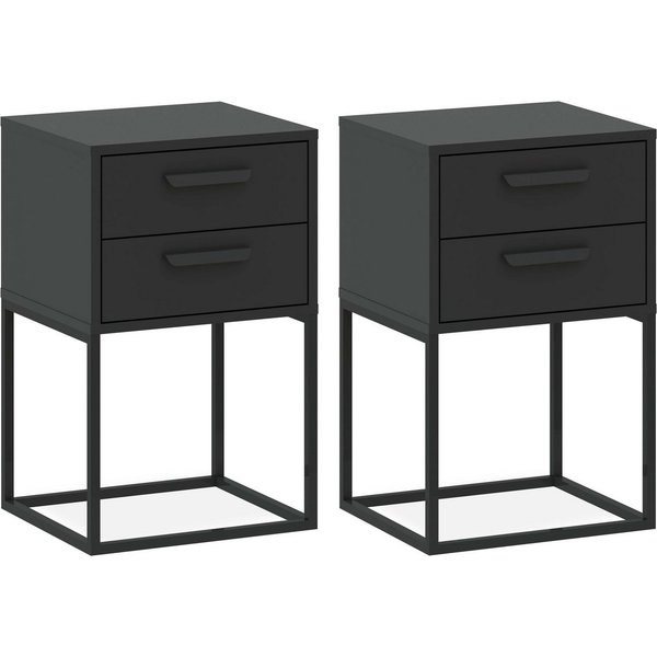 KONSIMO® Nachttisch RECTUS Nachtschrank, Modern, hergestellt in der EU, Beistelltisch (2-St), mit 2 Schubladen, schwarzer Metallrahmen, Kunststoffgriff