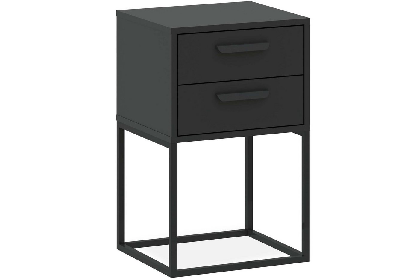KONSIMO® Nachttisch RECTUS Nachtschrank, Modern, hergestellt in der EU, Beistelltisch (2-St), mit 2 Schubladen, schwarzer Metallrahmen, Kunststoffgriff – Bild 3 von 3
