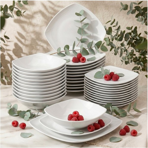 KONSIMO® Tafelservice CARLINA Dessertteller Suppenteller Speiseteller (36-tlg), 6 Personen, Porzellan