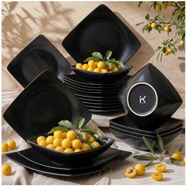 KONSIMO® Tafelservice EPIRI, Geschirrset 18-tlg, für 6 Personen, EU-Ware, Steinzeug (18-tlg), Keramik, quadratisch, Spülmachinen- und Mikrowellengeeignet