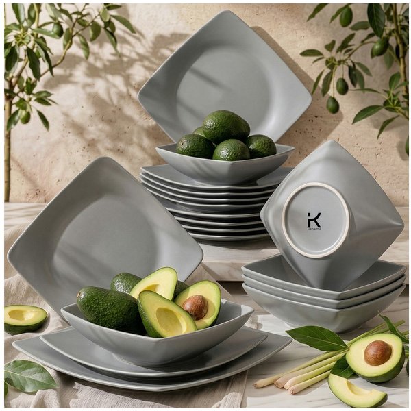 KONSIMO® Tafelservice EPIRI, Geschirrset 18-tlg, für 6 Personen, EU-Ware, Steinzeug (18-tlg), 6 Personen, Keramik, quadratisch, Spülmachinen- und Mikrowellengee
