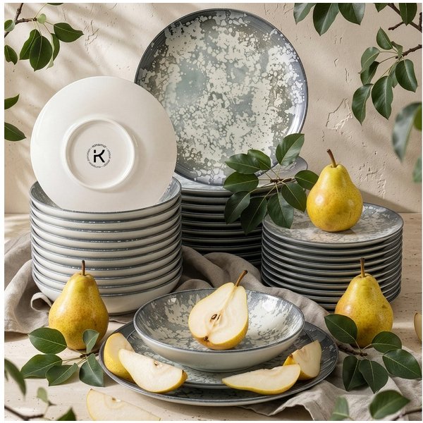 KONSIMO® Tafelservice FINGO, Geschirrset 18-tlg, für 6 Personen, EU-Ware, Porzellan (36-tlg), 12 Personen, Porzellan, spülmaschinengeeignet, mikrowellengeeignet