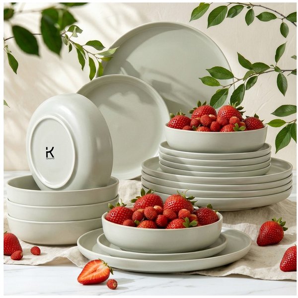 KONSIMO® Tafelservice VICTO, Geschirrset 18-tlg, für 6 Personen, EU-Ware, Steinzeug (18-tlg), 6 Personen, Steingut, spülmaschinengeeignet, mikrowellengeeignet, 