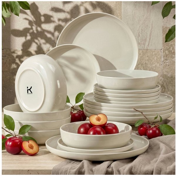 KONSIMO® Tafelservice VICTO, Geschirrset 18-tlg, für 6 Personen, EU-Ware, Steinzeug (18-tlg), 6 Personen, Steingut, spülmaschinengeeignet, mikrowellengeeignet, 
