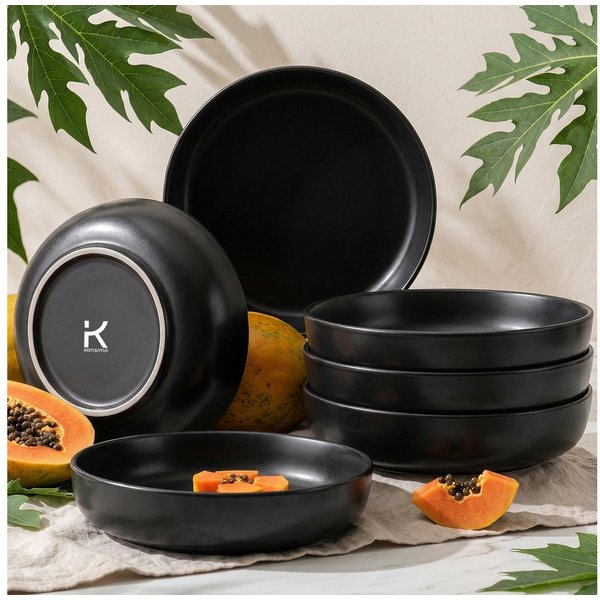 KONSIMO® Teller-Set VICTO Tafelservice hergestellt in der EU (6-tlg), 6 Personen, Steingut, spülmaschinengeeignet, mikrowellengeeignet, 6x Suppenteller