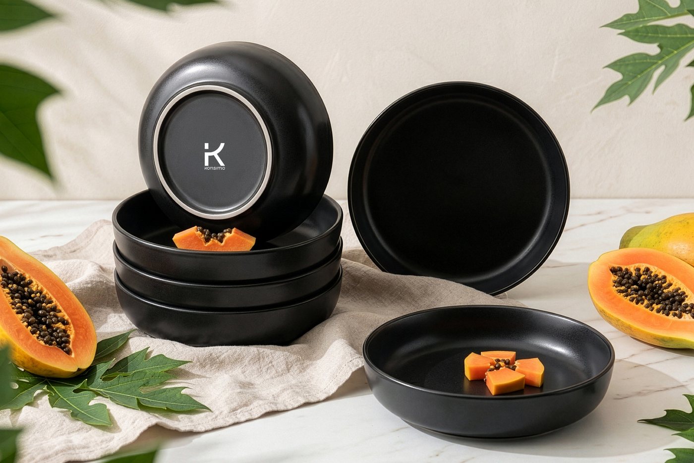 KONSIMO® Teller-Set VICTO Tafelservice hergestellt in der EU (6-tlg), 6 Personen, Steingut, spülmaschinengeeignet, mikrowellengeeignet, 6x Suppenteller – Bild 3 von 5