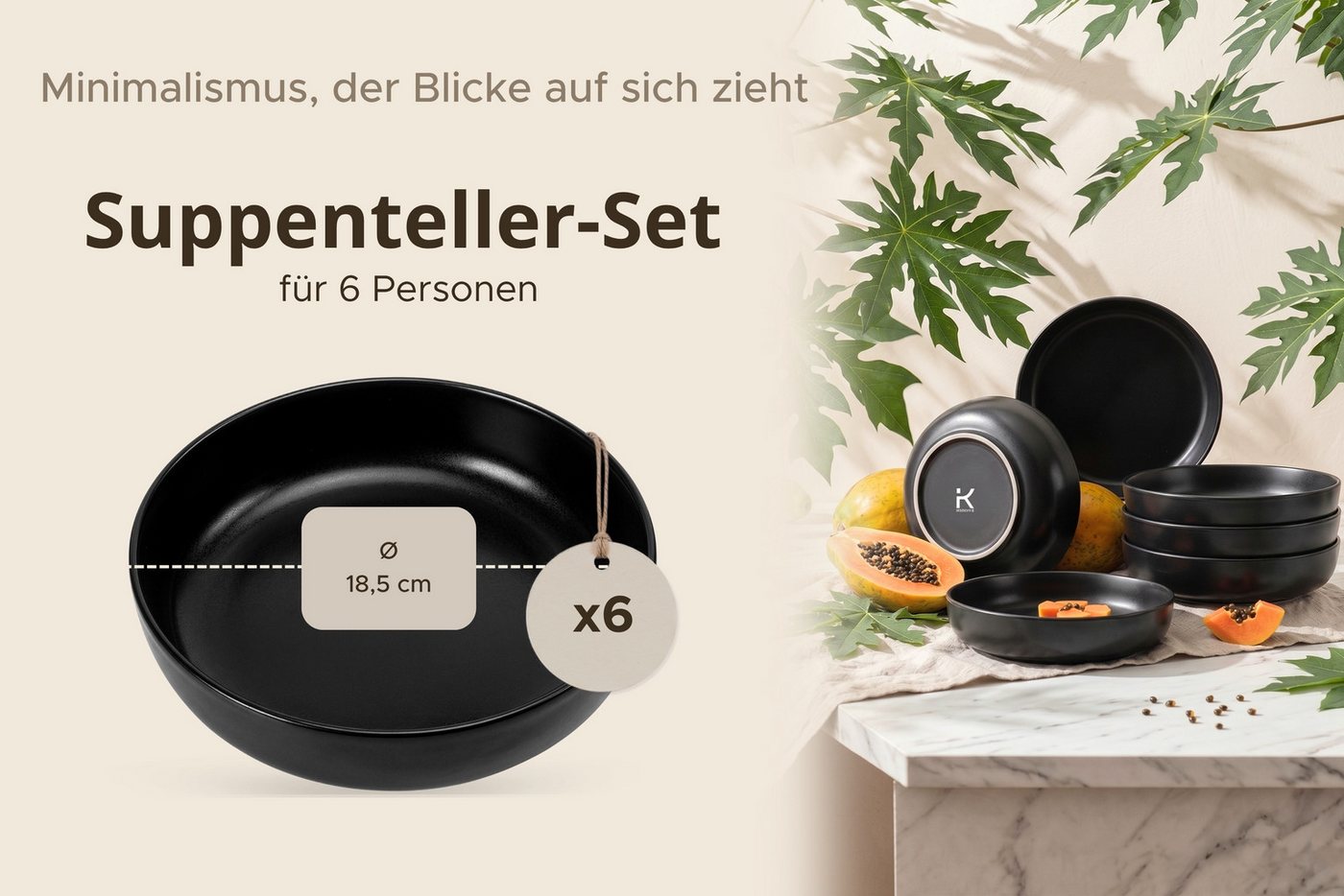KONSIMO® Teller-Set VICTO Tafelservice hergestellt in der EU (6-tlg), 6 Personen, Steingut, spülmaschinengeeignet, mikrowellengeeignet, 6x Suppenteller – Bild 5 von 5