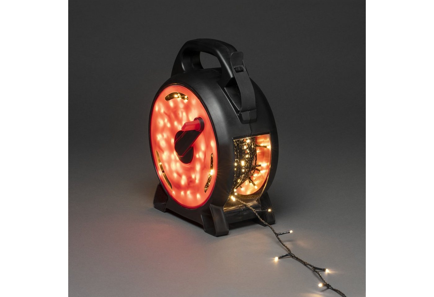 KONSTSMIDE LED-Lichterkette Weihnachtsdeko aussen, 200-flammig, Micro LED mit Kabelaufroller, schwarz-rot, 200 warm weiße Dioden – Bild 3 von 5