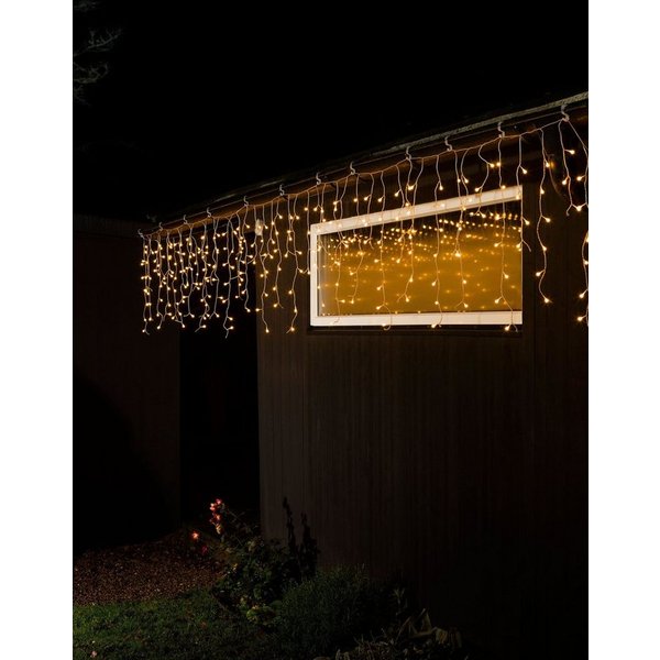 KONSTSMIDE LED-Lichtervorhang Weihnachtsdeko aussen, 400-flammig, LED Eisregenvorhang, mit weißen Globes, 400 bernsteinfarbene Dioden