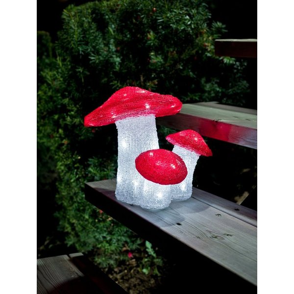 KONSTSMIDE Weihnachtsfigur Weihnachtsdeko aussen (1 St), LED Acryl Fliegenpilz, 3er-Set, 48 kalt weiße Dioden