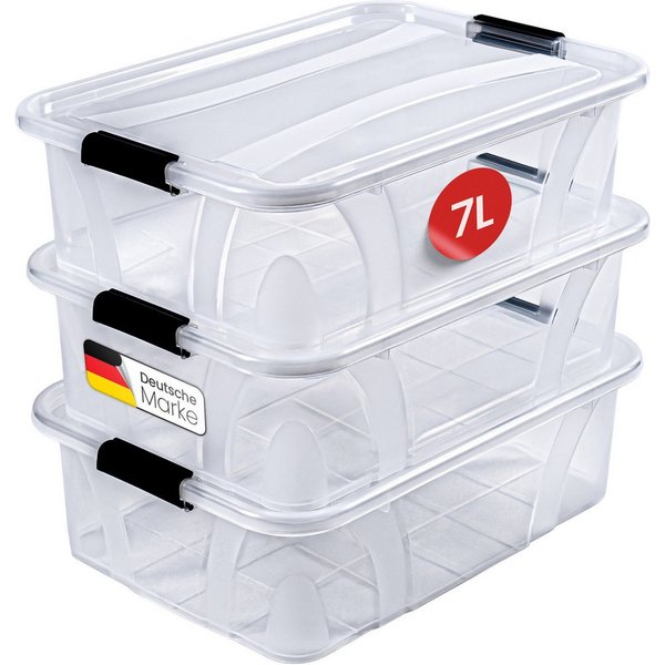 KONZEPT Aufbewahrungsbox mit Deckel groß Set BPA Frei Kunststoff, Aufbewahrungsboxen mit deckel (Set, 3 Boxen), lebensmittelecht