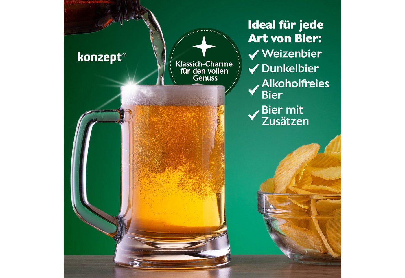 KONZEPT Bierkrug 0,5 liter, Biergläser mit Henkel, 4-tlg., Perfekt für Zuhause, Restaurants und Biergärten, spülmaschinenfest – Bild 2 von 5