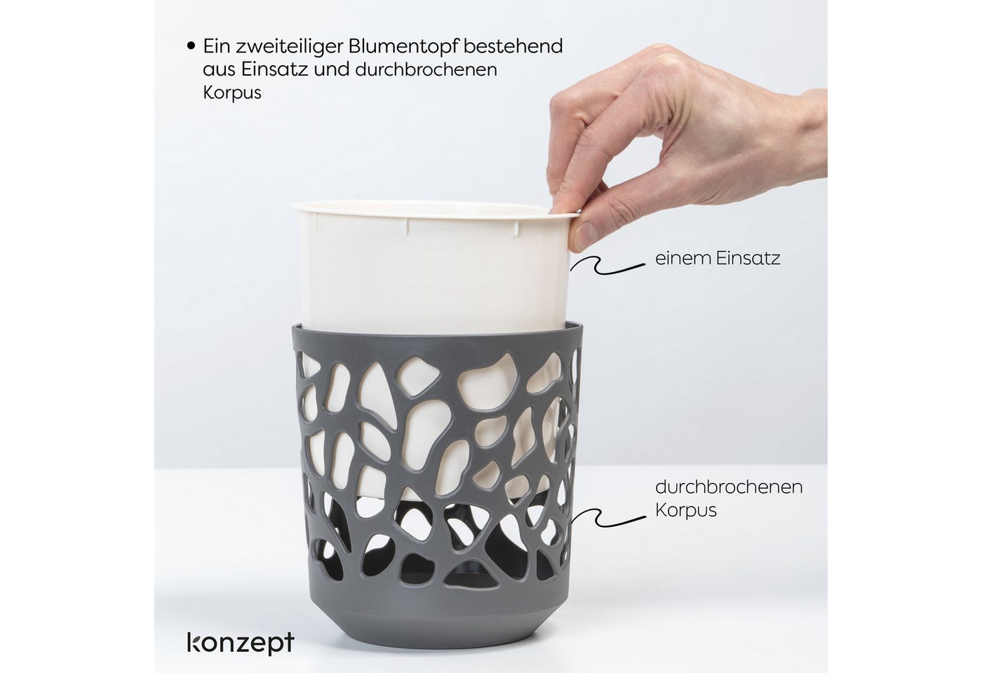 KONZEPT Blumentopf 3er Set Blumentopf klein, Übertopf Ø 14cm, Pflanzentopf für Zimmerpflanzen aus Plastik – Bild 2 von 5