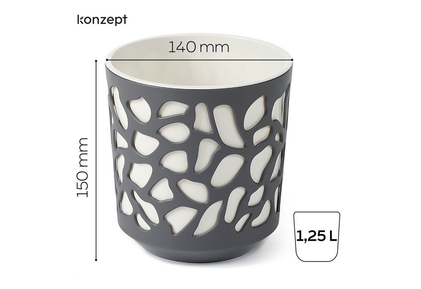 KONZEPT Blumentopf 3er Set Blumentopf klein, Übertopf Ø 14cm, Pflanzentopf für Zimmerpflanzen aus Plastik – Bild 4 von 5