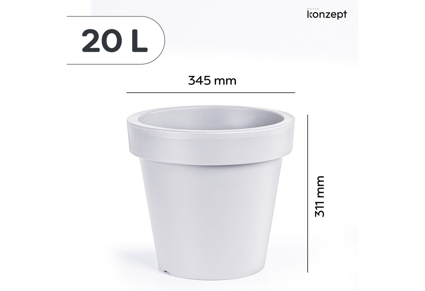 KONZEPT Blumentopf aus Kunststoff, in konischer Optik, 19L, Indoor, Leicht & Robust, Outdoor, UV- & witterungsbeständig, Ø 35 cm – Bild 3 von 5